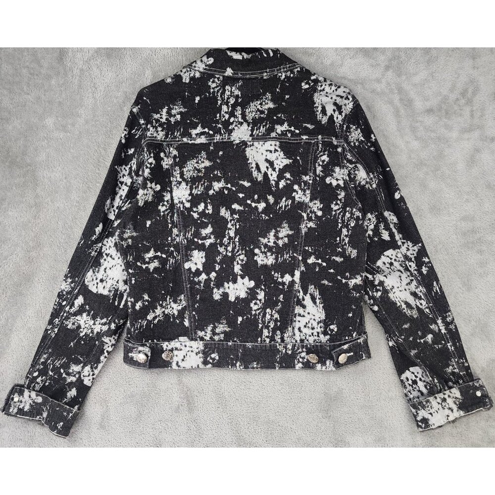 Crest‎ Jean Jacket Womens Large Black Denim Silver Button Up 90s Retro Vintage